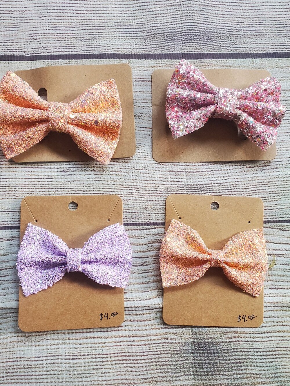 Glitter Bow Hair Clip Collection- Pink, Peach & Lavender